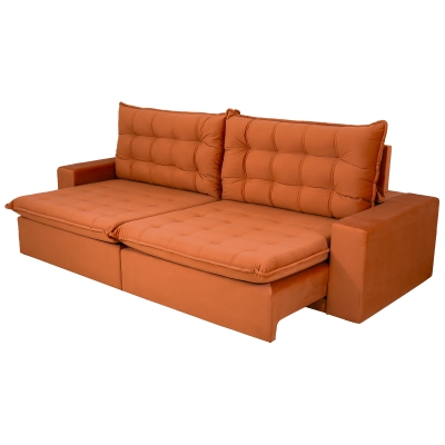 Sofá 3 Lugares Retrátil e Reclinável com Pillow de 14cm Espuma Duque 2,10m Veludo Premium Caramelo