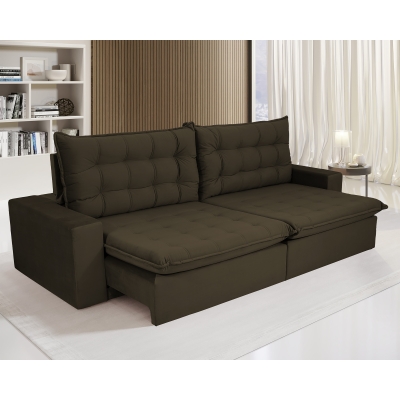 Sofá 4 Lugares Retrátil e Reclinável com Pillow de 14cm Duque 2,50m Veludo Premium Chocolate