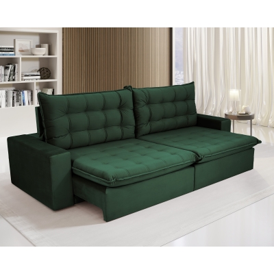Sofá 4 Lugares Retrátil e Reclinável com Pillow de 14cm Duque 2,30m Veludo Premium Verde Esmeralda